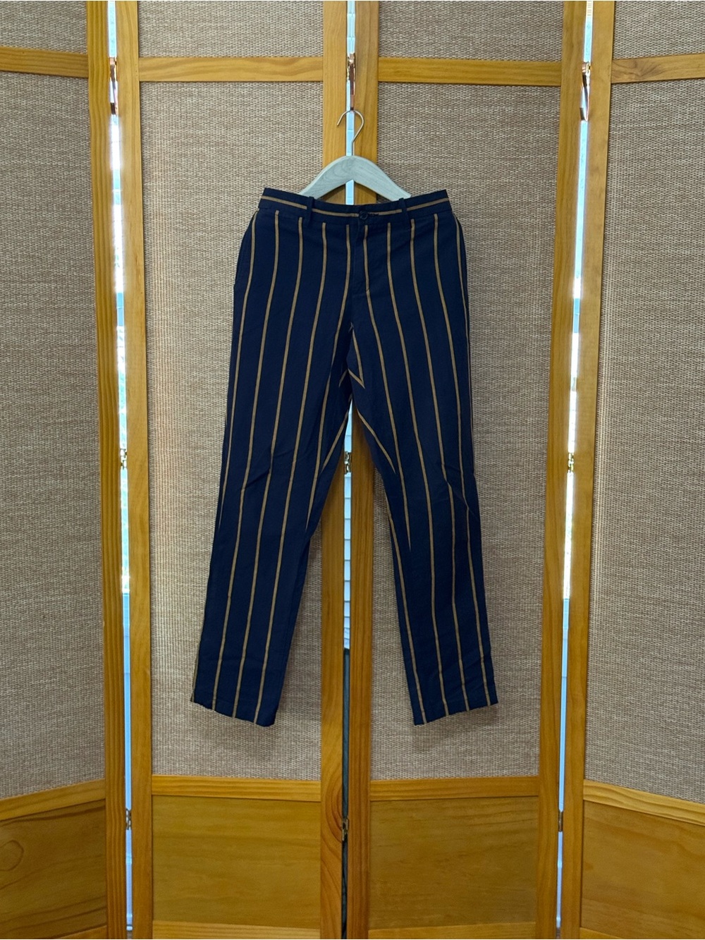 Men's Navy Pinstripe Trousers - Classic Tailored Fit
